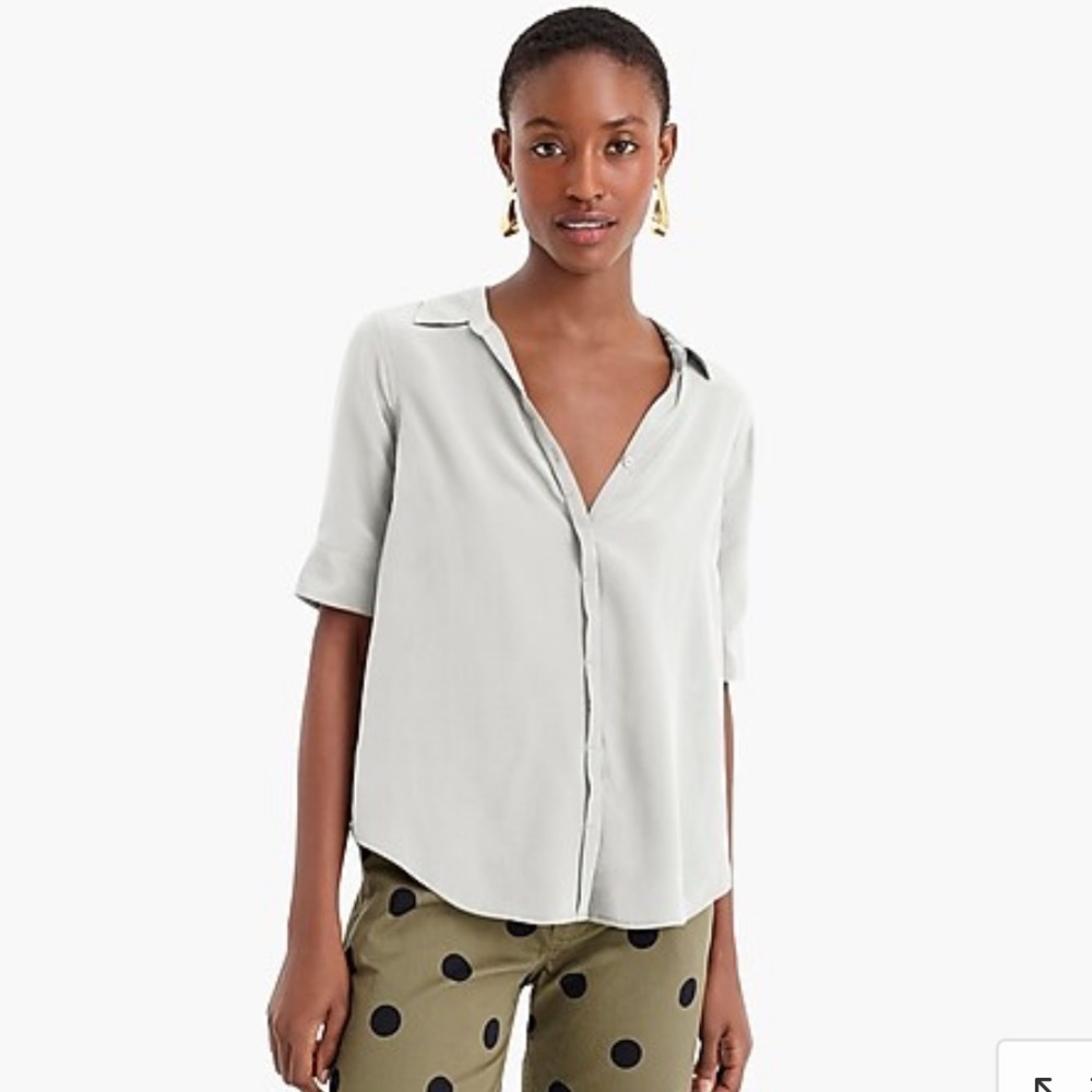 J.CREW short sleeve silk button up in oyster grey